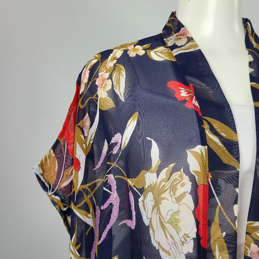 Floral Kimono Cardigan - Navy and Red - Picture 2 of 10